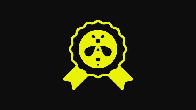 Yellow Best bee icon isolated on black background. Sweet natural food. Honeybee or apis with wings symbol. Flying insect. 4K Video motion graphic animation