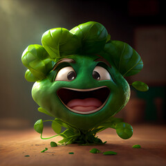 Funny face spinach cartoon character.