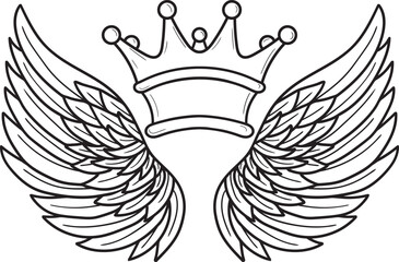 Wings and crown vintage linear design elements isolated, easy to use, vector logo or icon or emblem in trendy style.
