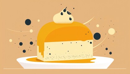 Minimalist 2D illustration of a delicate and creamy passion fruit mousse cake | Soft pop | Generative AI