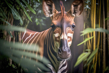 Fototapeta na wymiar Curious Okapi. Generative AI.