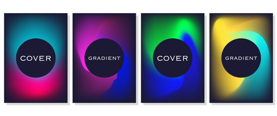 Vector poster set. Circle shape with colorful gradient. Abstract geometric background with dark blue background. Suitable for card, banner design, cover, screensaver, party invitation.