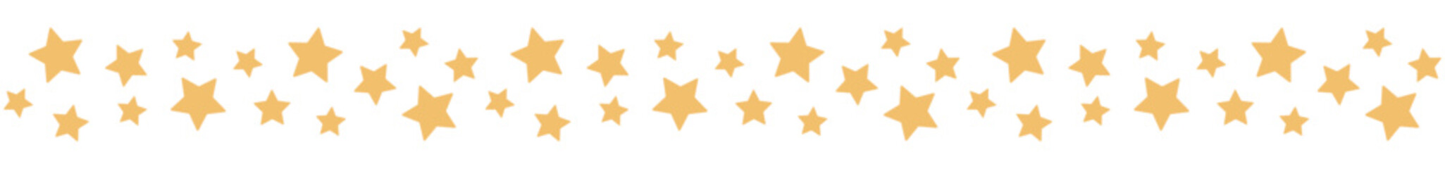 Seamless border garland with yellow stars. Can be used for card, borders, kids' bedding, textile. Isolated vector and PNG illustration on transparent background.