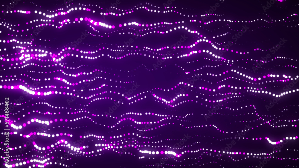 Poster flow of shiny shimmering particles. glowing dynamic halftone sound wave. 3d rendering.