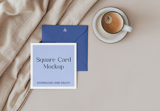 Square Card with Envelope Mockup