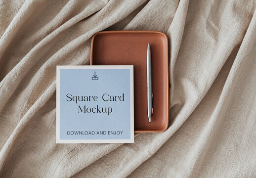 Square Card with Pen Mockup