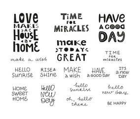 Set of handmade quote. Hand lettering typography poster. For housewarming posters, greeting cards, home decorations, print, textile. Vector illustration.
