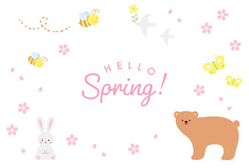 spring vector background with a set of animals, insects and cherry blossoms for banners, cards, flyers, social media wallpapers, etc.