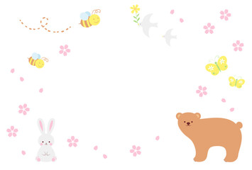 spring vector background with a set of animals, insects and cherry blossoms for banners, cards, flyers, social media wallpapers, etc.