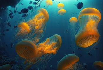 Fototapeta premium jellyfish in the sea created with Generative AI technology