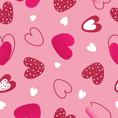 Seamless pattern with hand drawn  hearts on pink background. Valentines day concept.