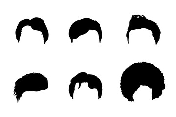 Set of silhouettes of male hair wigs vector design
