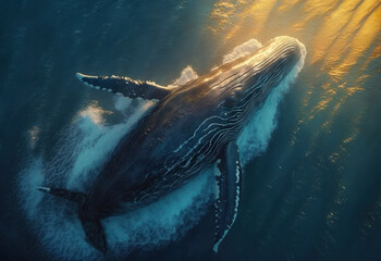 giant whale in the water created with Generative AI technology