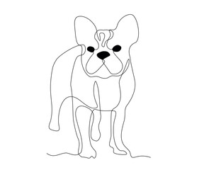 bulldog dog, hand-drawn, continuous mono line, one line art, contour drawing