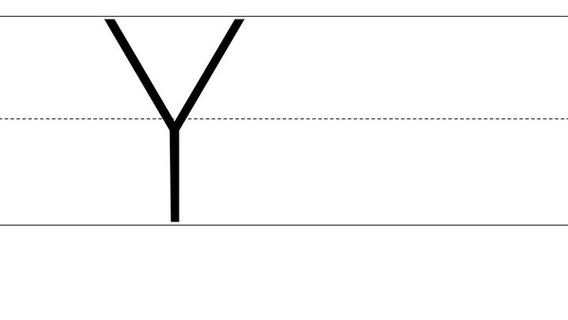 How to write uppercase and lowercase letter Y. Animated tutorial for learning writing English alphabet. Indication of sequence, direction of movement. Tracing letters for children on white background