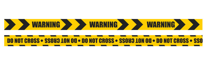 Caution tape set of yellow warning ribbons. Abstract warning lines for police, accident, under construction. Vector danger tape collection.