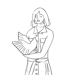 girl in a dress with dove of peace