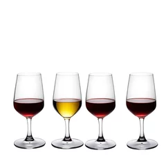 Fotobehang Four Wine Glasses with Red and White Wine Isolated on White Background Created with Generative AI and Other Techniques © Qstock