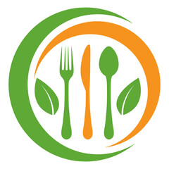 Illustration concept of healthy balanced nutrition and diet.Cutlery with leaves in a circle