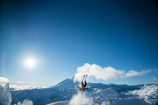 Man skiing in backcountry at Mt. Baker, Washington