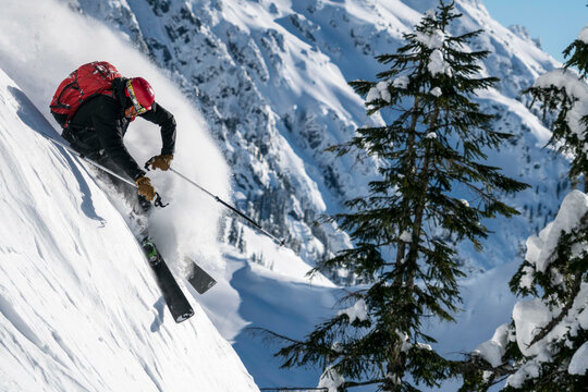 Man skiing in backcountry at Mt. Baker, Washington