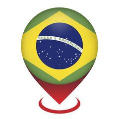 Obraz premium Map pointer with contry Brazil. Brazil flag. Vector illustration.