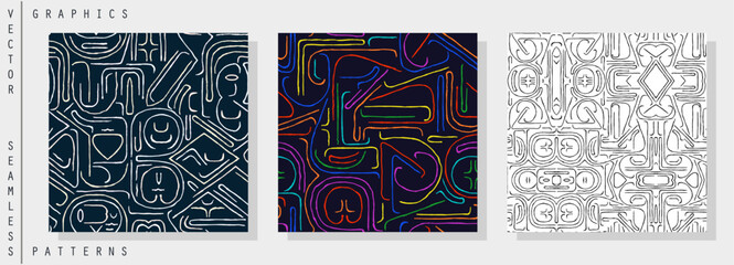 Seamless pattern. Abstract futuristic scheme of shapes, stripes and geometric elements. Vector template