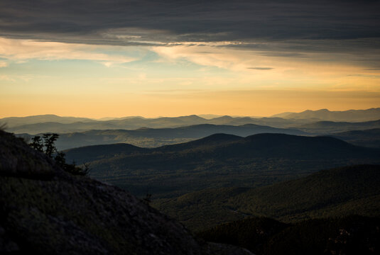 Sunset and layers of haze in the white mountains of New Hampshire