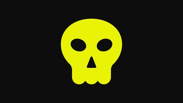 Yellow Skull icon isolated on black background. Happy Halloween party. 4K Video motion graphic animation