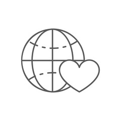 Earth globe with heart, giving a love, charity, donation lineal icon. Global technology, internet, social network symbol design.