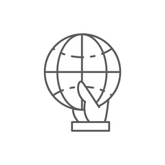 Hand holding Earth globe, save the planet, Earth day lineal icon. Global technology, internet, social network symbol design.