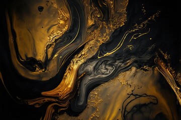 Fluid mix of molten gold and black metals. Generative ai composite.