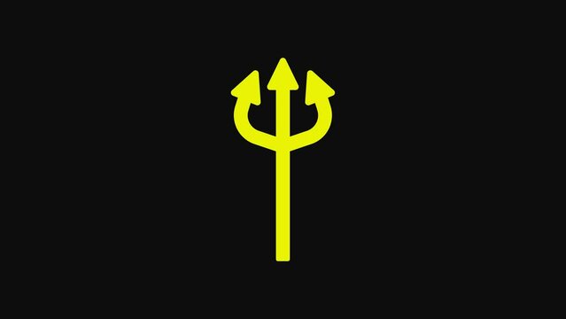 Yellow Trident devil icon isolated on black background. Happy Halloween party. 4K Video motion graphic animation