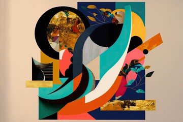 A bold and lively collage featuring a range of colour, textures and shapes. Generative ai composite.