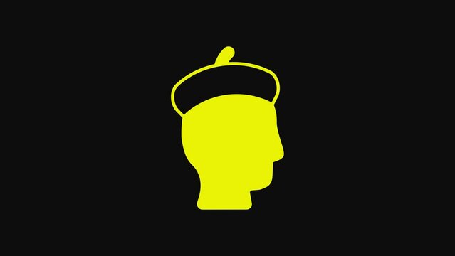 Yellow French man icon isolated on black background. 4K Video motion graphic animation