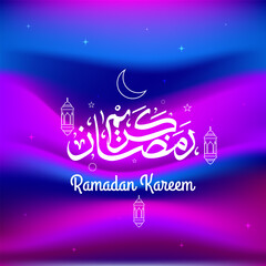 Arabic Calligraphy with lantern and crescent for Ramadan Kareem. islamic vector background