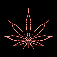 Neon leaf Cannabis Marijuana Hemp red color vector illustration image flat style