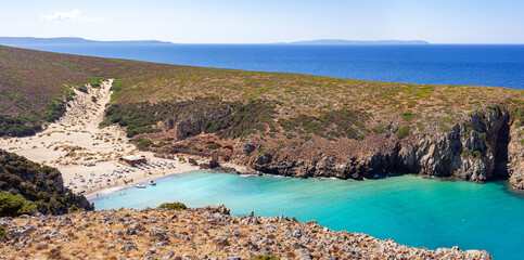 Sardegna, panorama di Cala Domestica, splendida spiaggia nei pressi di Buggerru, Italia, Europa 