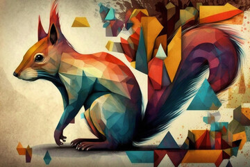 Beautiful squirrel abstract style illustration animals paint, generative ai