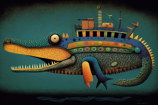 Beautiful alligator surrealist abstract style illustration animals paint, generative ai