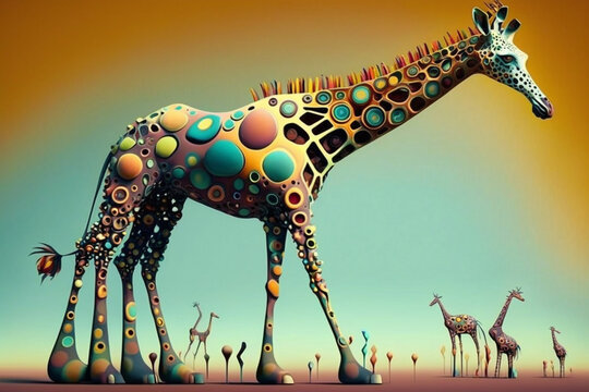 Beautiful giraffe surrealistabstract style illustration animals paint, generative ai