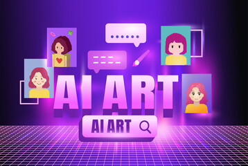 AI generated content. Neural network creates pictures. Computer creates generative art images. deep learning neural network.
