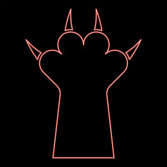 Neon paw with claw cat red color vector illustration image flat style