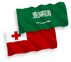 Flags of Saudi Arabia and Kingdom of Tonga on a white background