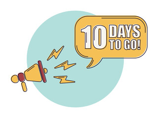 Number 10 of days left to go. Badge with, sale, landing page, banner. Icons with color shapes.