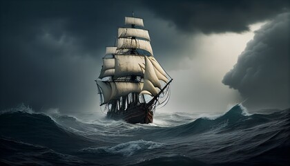 Sailing Dutch ship on the ocean from 1500-1800 Generative AI