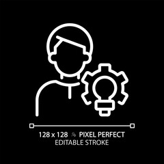 Creator pixel perfect white linear icon for dark theme. Character archetype. Likes make things. Psychoanalytic theory. Thin line illustration. Isolated symbol for night mode. Editable stroke