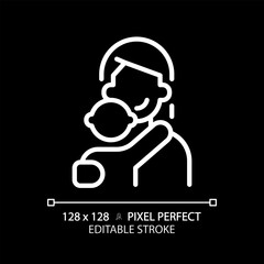 Mother pixel perfect white linear icon for dark theme. Female character archetype. Represent love and care. Psychoanalysis. Thin line illustration. Isolated symbol for night mode. Editable stroke