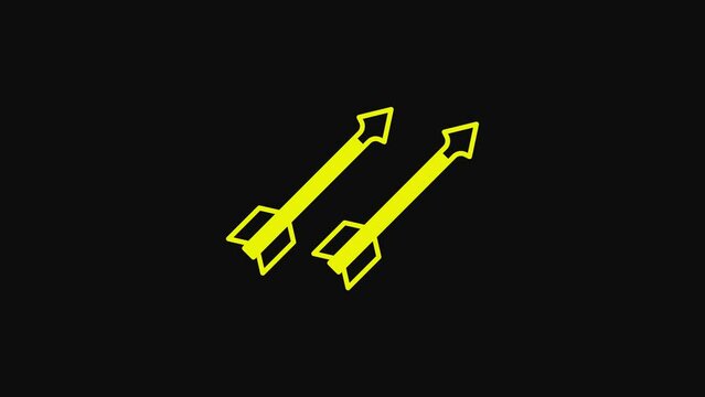 Yellow Medieval arrows icon isolated on black background. Medieval weapon. 4K Video motion graphic animation