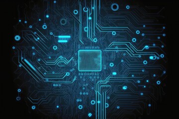 Circuits circuit board blue background generative ai